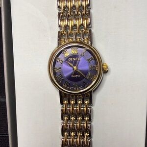 Geneva Gold Bracelet Watch with Purple Dial